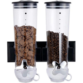 Futchoy Muesli Dispenser Double 3L Wall Mount Cereal Dispenser Corn Flakes Dispenser for Muesli, Corn Flakes, Cereals, Sweets, 29 x 15 x 30 cm (Black)
