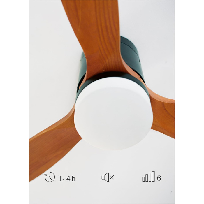 Вентилятор стельовий Windcalm M/ Deckenventilator ABS з дистанційним керуванням, 40W, Ø132cm, тихий, таймер 1-4 год, DC-двигун, літо/зима, з підсвіткою, дерев'яний дизайн
