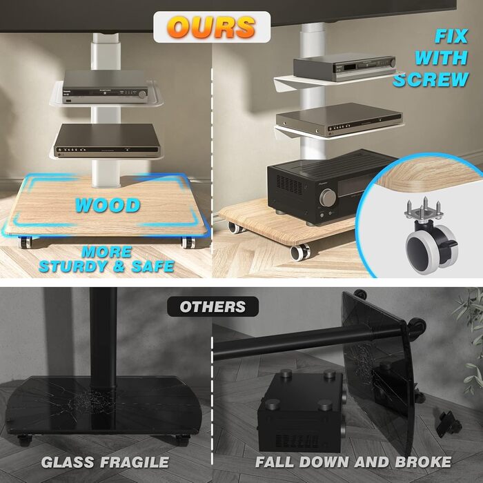 Підставка для телевізора RFIVER на коліщатках, поворотна, для телевізорів 26-65 дюймів, регульована по висоті, до 35 кг, VESA 400x400 мм