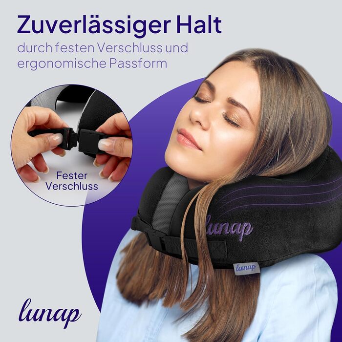 Подушка для шиї Luna Nackenkissen Flugzeug: Memory Foam, дихаюча, для подорожей, чорна. Подушка для шиї в літак, авто, для дорослих. Зручна та миюча.