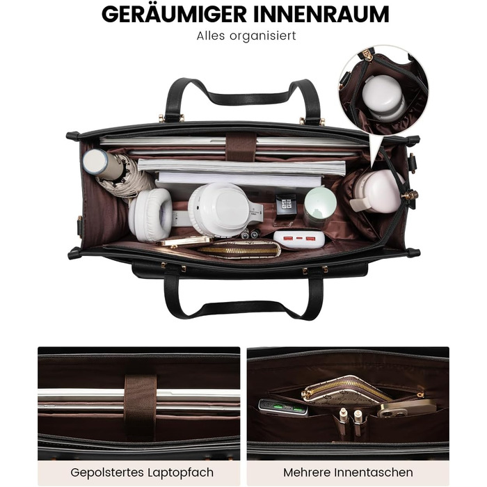 Сумка для ноутбука LOVEVOOK жіноча водонепроникна, сумка для роботи та навчання, бізнес-портфель, 17.3 дюйми, чорний/бежевий/коричневий