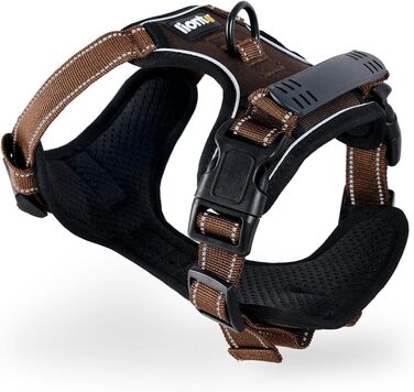 Нашийник для собак Lionto з м'якого нейлону, анти-тяга, з 2 кільцями та 4 регульованими ремінцями, 2 застібки-кліпси, гумовий ручка, розмір M, коричневий