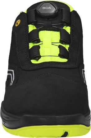 Черевики безпеки ELTEN AMBITION BOA Low ESD S2, чоловічі, шкіра/текстиль, сталевий капок, легкі, спортивні, чорний/жовтий, розмір 44