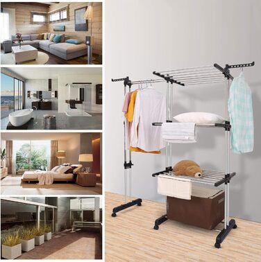 Висувна сушилка для білизни Turm з 6 розкладними крилами на 3 рівнях, стабільна, для дому та вулиці, 2-в-1