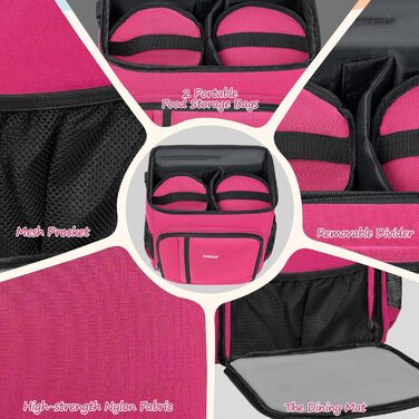 Рюкзак для собак ANILD: рюкзак-переноска для подорожей з TSA, 2 контейнери для корму, 6 силіконових мисок, органайзер для подорожей, кемпінгу, для власників собак (Рожевий)