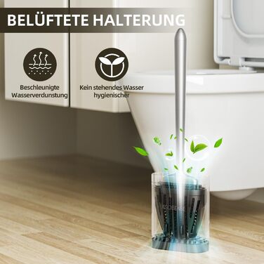 Щітка для унітазу ASOBEAGE з силікону: гнучкий наконечник, ручка з нержавіючої сталі, настінний кріплення, швидковисихаючий тримач для прибирання ванної кімнати (Чорний) (Сірий, 1 шт.)