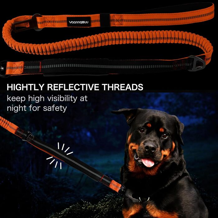 Міцна тактична повідка для собак з карабіном швидкого закриття та світловідбиваючими нитками, 1,2-1,8 м Power-Stretch повідка для середніх та великих собак (Помаранчевий та Чорний)