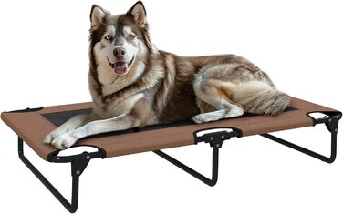 PawHut Лежанка для собак на вулицю, піднята лежанка для великих собак, складана лежанка для тварин з сітчастою рамою зі сталі, лежанка для тварин для вулиці, кемпінгу, 107x61x20 см, Кофе