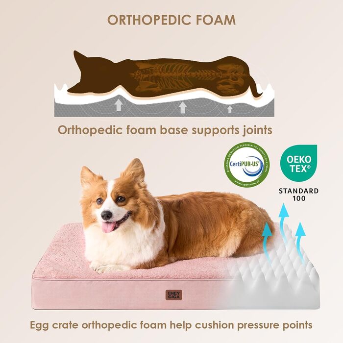 Ортопедичне ліжко для собак середніх порід EHEYCIGA 89x58x9 см, м'яке, миється, рожеве