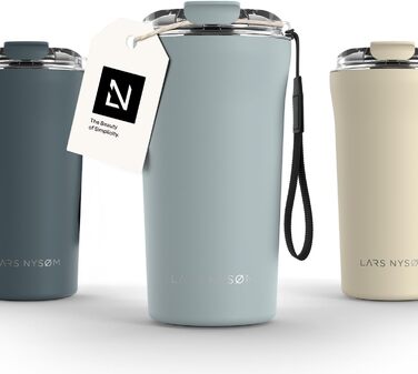 Термокружка для кави та напоїв LARS NYSØM 380 мл з Tritan кришкою та петлею | Термокружка з нержавіючої сталі, ізольована, витікає, для кави та чаю (Sky Blue)