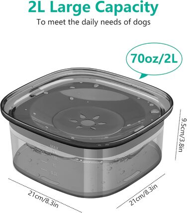 Миска для собак PETTOM 2L, проти проливання, чорна