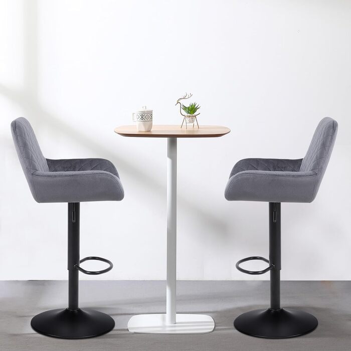 Ralex Velvet Bar Stools 2-Pack - Adjustable Swivel Bar Chairs with Backrest & Armrests for Kitchen, Bar & Counter (Gray)