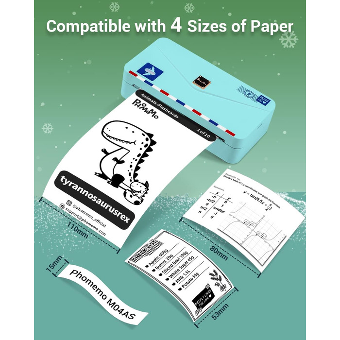 Phomemo Mini M04AS: Портативний Термопринтер Bluetooth для iOS/Android, 15/53/80/110 мм, 300DPI, для документів, фото, етикеток