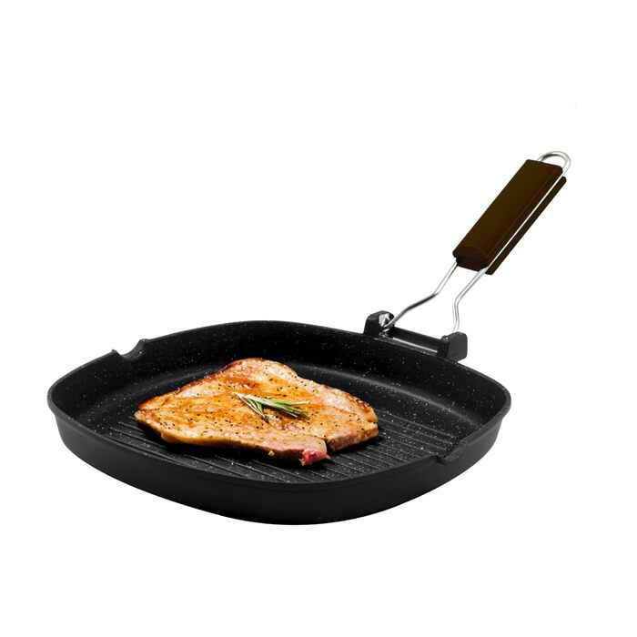 Zanetti сковорода-гриль 20x20 см з алюмінію з товстим дном, для індукційних плит, зі складний ручкою