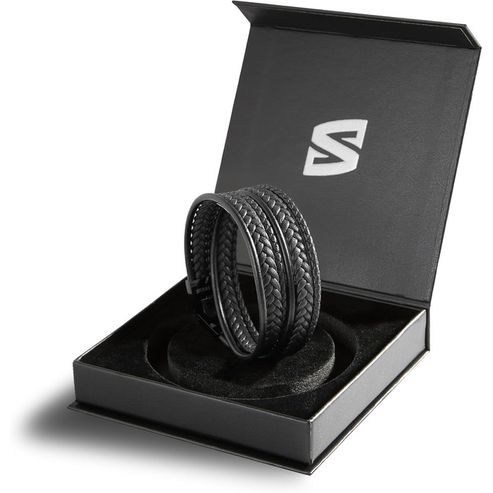 Чоловічий шкіряний браслет-обгортка SERASAR Premium чорного кольору | Різні довжини | Застібка з нержавіючої сталі | У подарунковій коробці | Чудовий подарунок для чоловіків (46 см)