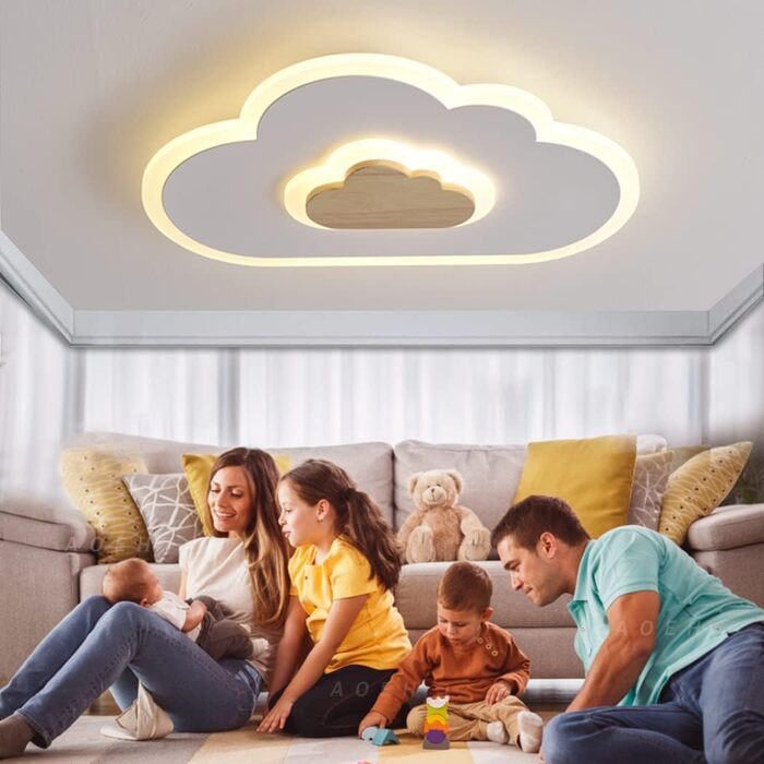 LED Ceiling Light Bedroom Children's Room Lamp Ceiling Lamp Ceiling Light for Children Cloud Ceiling Light Wood Stepless Dimming with Remote Control With Night Light Function, 40cm