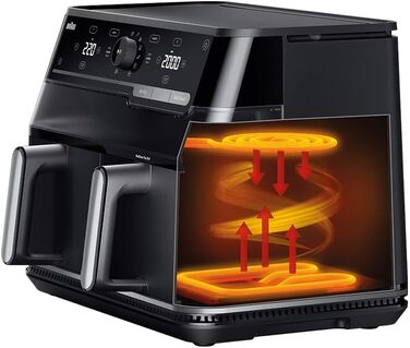 Фритюрниця електрична Braun TwinCook 3 TD3030IBK, 8л (2 камери, 4л+4л), чорна. Airfryer з синхронізацією, 8 програм, без PFAS, з оглядовим вікном, 2850 Вт