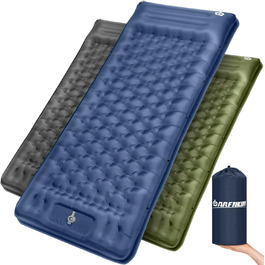 ARFNKIM Self-Inflating Camping Mat - 12cm Thick Sleeping Pad with Foot Pump & Pillow - Lightweight, Compact, Waterproof Sleeping Mat for Outdoor Use (Green/Blue)