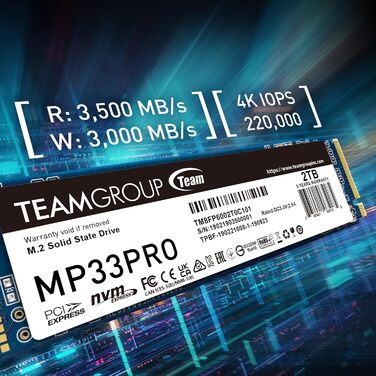 SSD TEAMGROUP MP33 PRO 1TB M.2 PCIe 2280 NVMe Gen3x4 - внутрішній SSD накопичувач