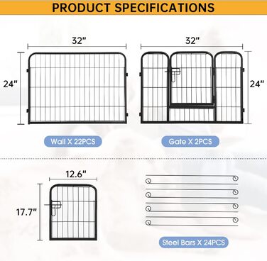 Металеве вольєр для собак BestPet з дверима, 32 панелі, різні розміри (61x81,3x101,6 см)