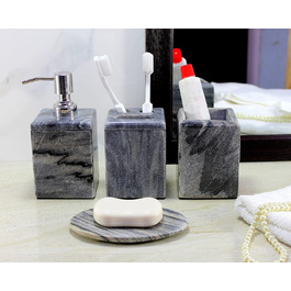 KLEO Luxury 4-Piece Bathroom Accessory Set | Includes Liquid Soap or Lotion Dispenser with Stainless Steel Pump, Toothbrush Holder, Cup, and Soap Dish - Bath Set/Bathroom Accessories
