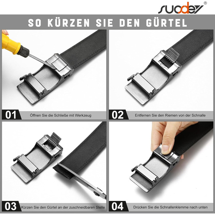 Чоловічий шкіряний ремінь Suosdey з автоматичною пряжкою, 35 мм, чорний, регульований, для джинсів та бізнес-casual стилю, обхват талії 87-105 см