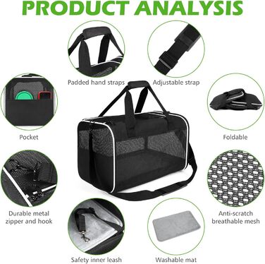 Транспортний бокс для котів Lannvan, до 6,5 кг, складаний, чорний (45x30x30 см)