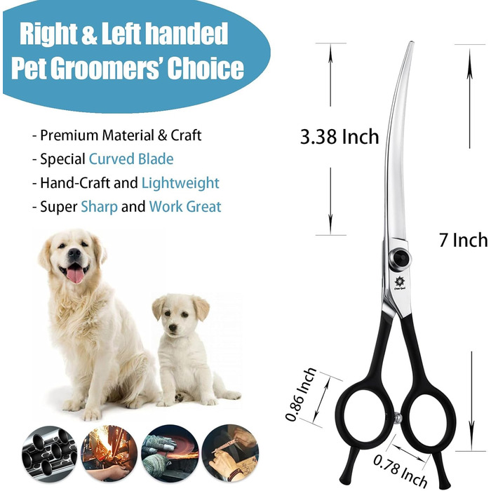 Ножиці для собак Dream Reach 6,5 дюйма, професійні, з нержавіючої сталі 440C, вигнуті, у подарунковій коробці, для грумінгу собак та котів
