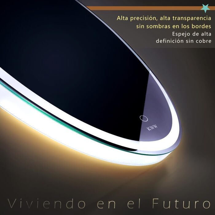 LED дзеркало для ванної кімнати KWW 80 см, регульована колірна температура, протитуманне покриття, диммер, сенсорне керування, монтаж на стіну