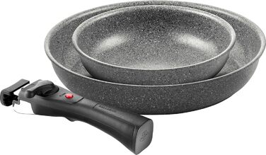 BALLARINI Tower Frying Pan Set, Ceramic Coating, 24 + 28 cm, Induction Compatible, With 2 Detachable Handles, Aluminium, Silver (20cm + 28cm)