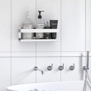 INTIRILIFE Self-Adhesive Shower Shelf in Silver - 23 x 10.5 x 8 cm - Shower Shelf No Drilling, Shampoo Holder Shower Basket Wall Mounting Bathroom Accessories Basket - Rustproof, Stainless Steel Shelf for Bathroom and Kitchen