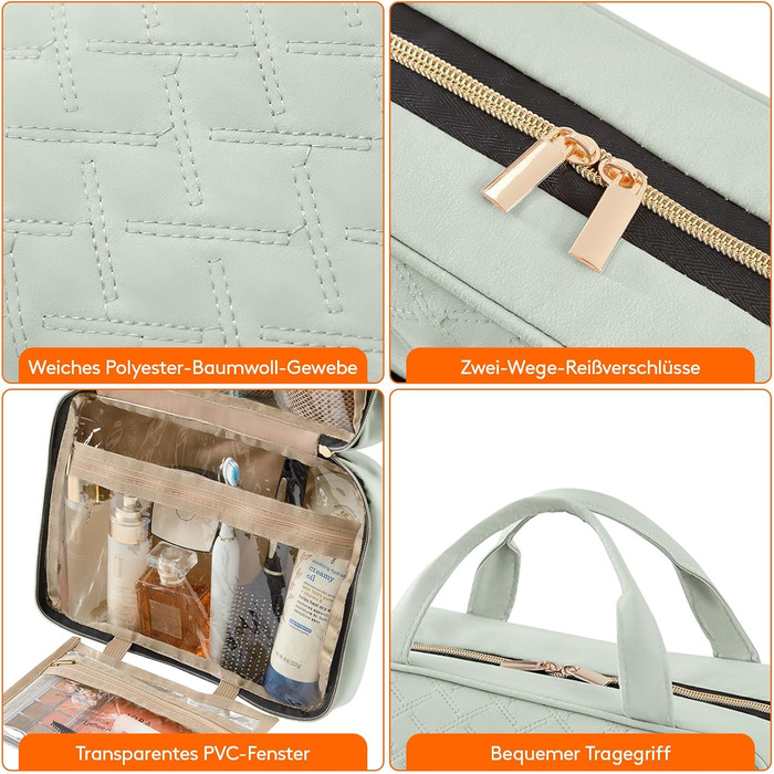 Чохол для туалетних аксесуарів Lifewit для подорожей, великий органайзер для косметики з гачком, прозорий, м'ятно-зелений (L)