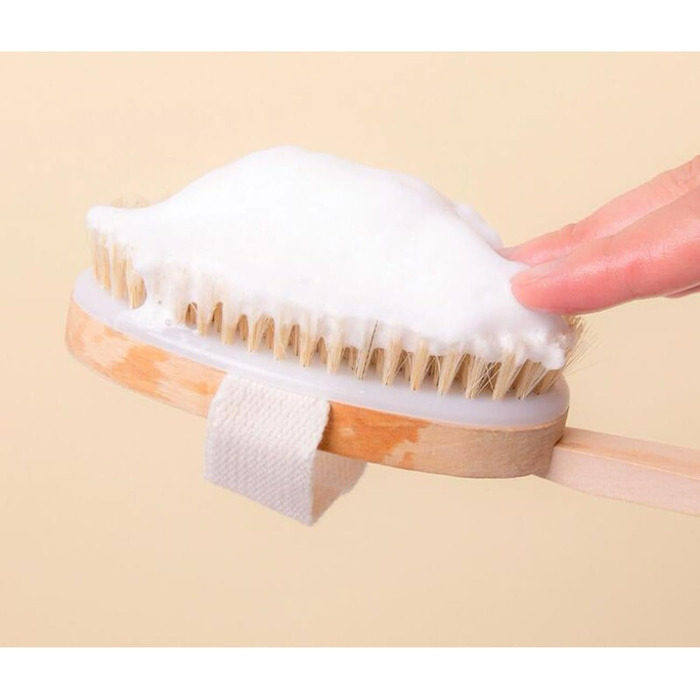 CambOs Bathroom Accessories Bath and Body Brushes for Women, Wood, Long Handle, Bath Brushes for Men, Boar Bristles, Shower Brushes, 16.1 inches