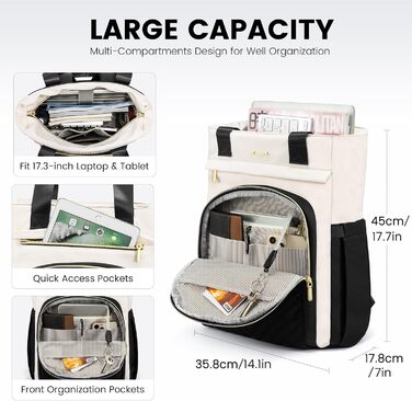 LOVEVOOK Рюкзак для ноутбука жіночий елегантний 17.3 дюйми 2-в-1 сумочка-рюкзак водонепроникний шкільний рюкзак для дівчаток-підлітків з відділенням для ноутбука, рюкзак для жінок, повсякденні сумочки для університету, школи, подорожей, роботи, 17.3 дюйми