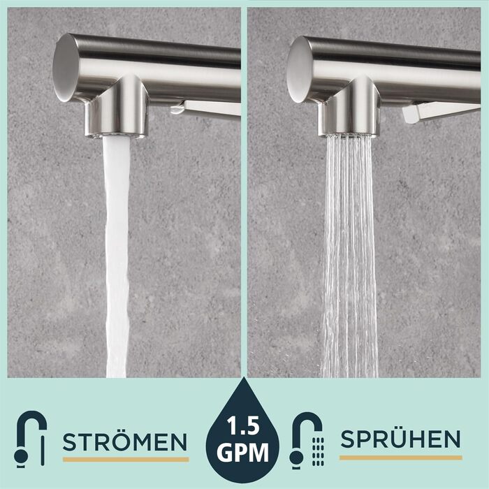 Змішувач кухонний FORIOUS з висувною лійкою та душем, 360° обертання, 2 режими, нержавіюча сталь