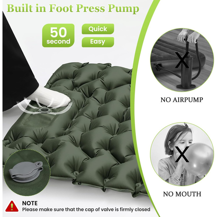 Каремат Satisure для кемпінгу надувний з насосом, водонепроникний, ультралегкий, зелений - для туризму, відпочинку на природі