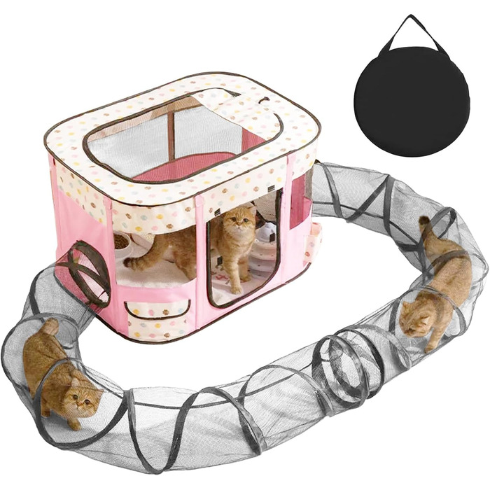 Клітка-забіг для цуценят, сіра, для дому, складна, портативна, прямокутна, для кошенят, цуценят, кроликів (L), рожева, з тунелем