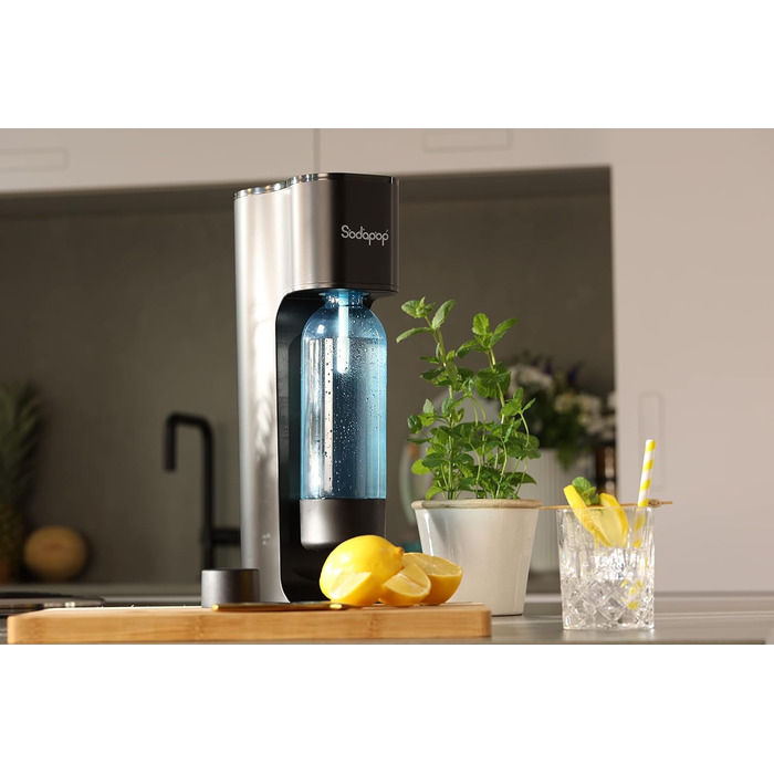 Sodapop Wassersprudler Logan Чорний Матовий - Газоварка для води з 2 скляними (850 мл, 600 мл) та 1 PET пляшкою (850 мл), 42.6 см