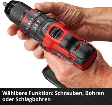 Акумуляторний ударний дриль-шуруповерт Einhell TE-CD 18/40 Li-i +64 (18 В, 40 Нм, 13 мм патрон, 2 швидкості, комплект з акумулятором, зарядним пристроєм та аксесуарами) Power X-Change