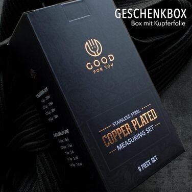 Набір мірних чаш і ложок GOOD FOR YOU з нержавіючої сталі та міді, 9 шт. — дзеркально поліровані, для вимірювання інгредієнтів на кухні, для приготування та випічки