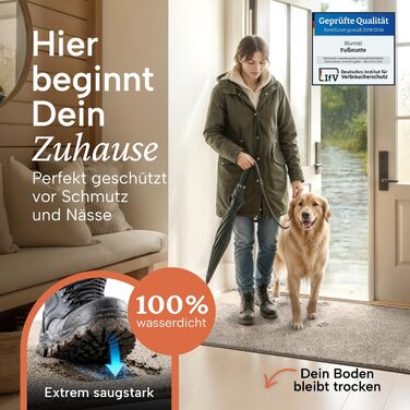 Килимок вхідний Blumtal 86x150 см, вологостійкий грязезахисний килим з мікрофібри та протиковзким TPR-покриттям, бежевий