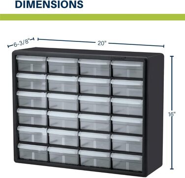 Akro-Mils 10124 Plastic Parts Storage Box with 24 Drawers, 20