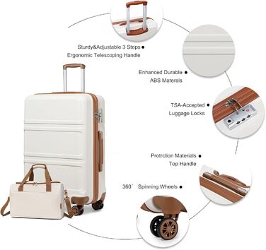 Набір валіз та сумок KONO: ручна валіза 55 см + сумка для ручної поклажі Ryanair (40x20x25 см), кремовий