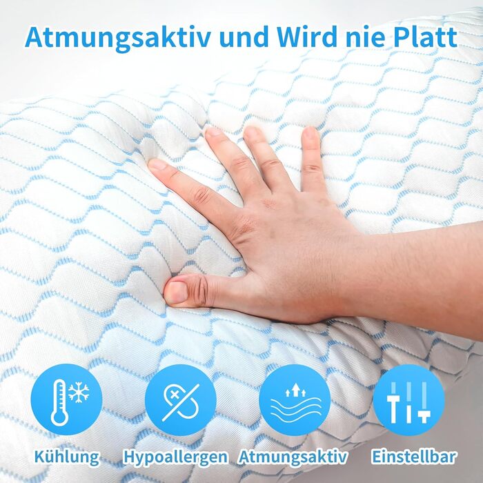 Подушка з піни Memory Foam Blaue Welle 40x80 см: Охолоджуюча ортопедична подушка для сну на боку