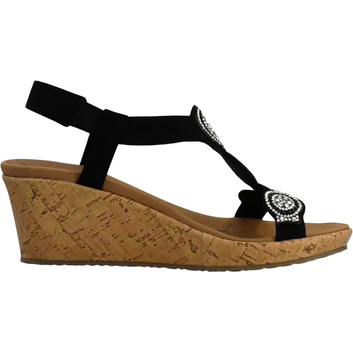 Босоніжки жіночі Skechers Beverlee Date Glam на танкетці, чорні (40 EU)