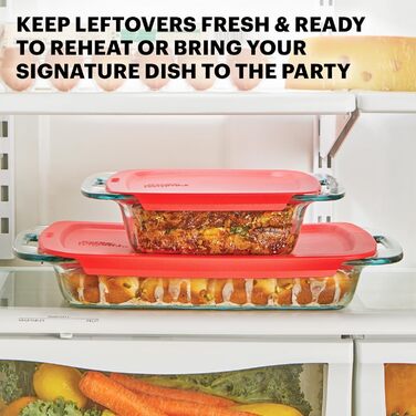 Набір великих скляних форм для запікання Pyrex з кришками і ручками, 4 шт. (2 л, 3 л), для духовки та морозильної камери