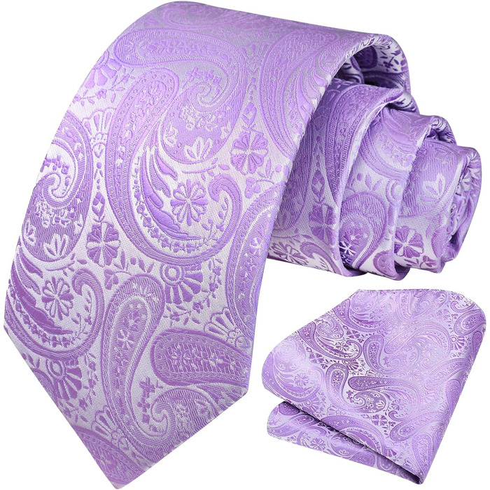 Краватка для чоловіків HISDERN 160 см, довга, з нагрудним хустиною, для весілля та бізнесу, шовкова, елегантна (фіолетовий паваротті)