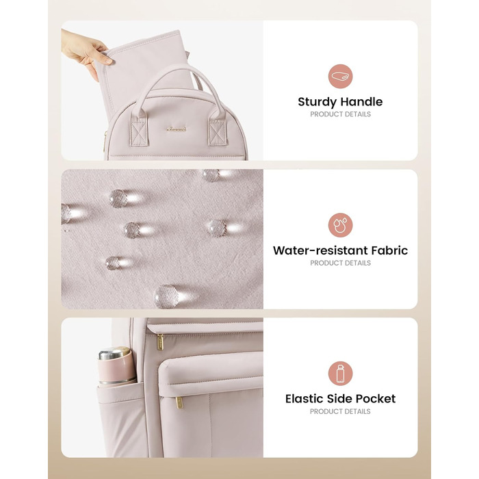 LOVEVOOK Рюкзак-переноска для мами та тата, рюкзак для підгузників з пеленальною підкладкою, сумісний з візком, великий, для подорожей, бежевий