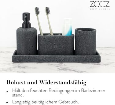 Набір для ванної кімнати ZCCZ 6 предметів: органайзер для зубних щіток, дозатор мила, мильниця, підставка для косметики та ватних паличок. Елегантний декор у мармуровій стилі, пісочний колір (чорний, 4 шт.)
