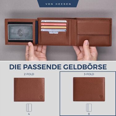 VON HEESEN Leather Wallet for Men with RFID Protection | Real Leather Wallet for Men | Coin Purse, Portemonnaie, Wallet, Brieftasche, Portmonee (Cognac Brown)